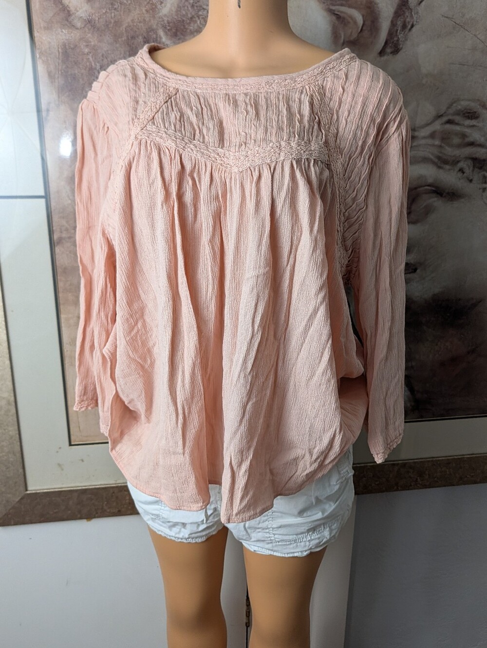 LOGO Lavish by Lori Goldstein Pink Blush Lace Pintuck Tunic Top Size 1x